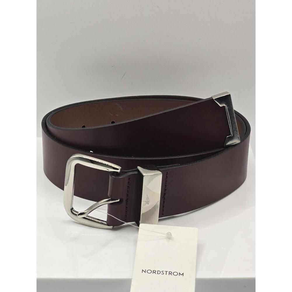 NWT NORDSTROM LEATHER BELT WOMEN XS 1.5” Chocolate Brown / Silver Buckle $55